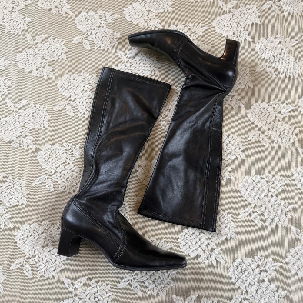 Vintage Y2K Franco Sarto Black Leather Knee High Boots Size 10